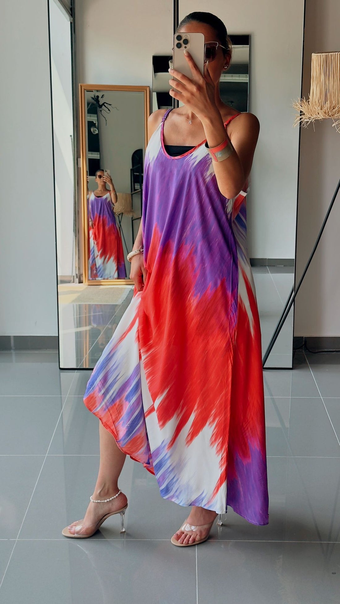 Robe longue fluide tie and dye rouge et violet - AEL044-000-TIEVR - Fenomen Paris