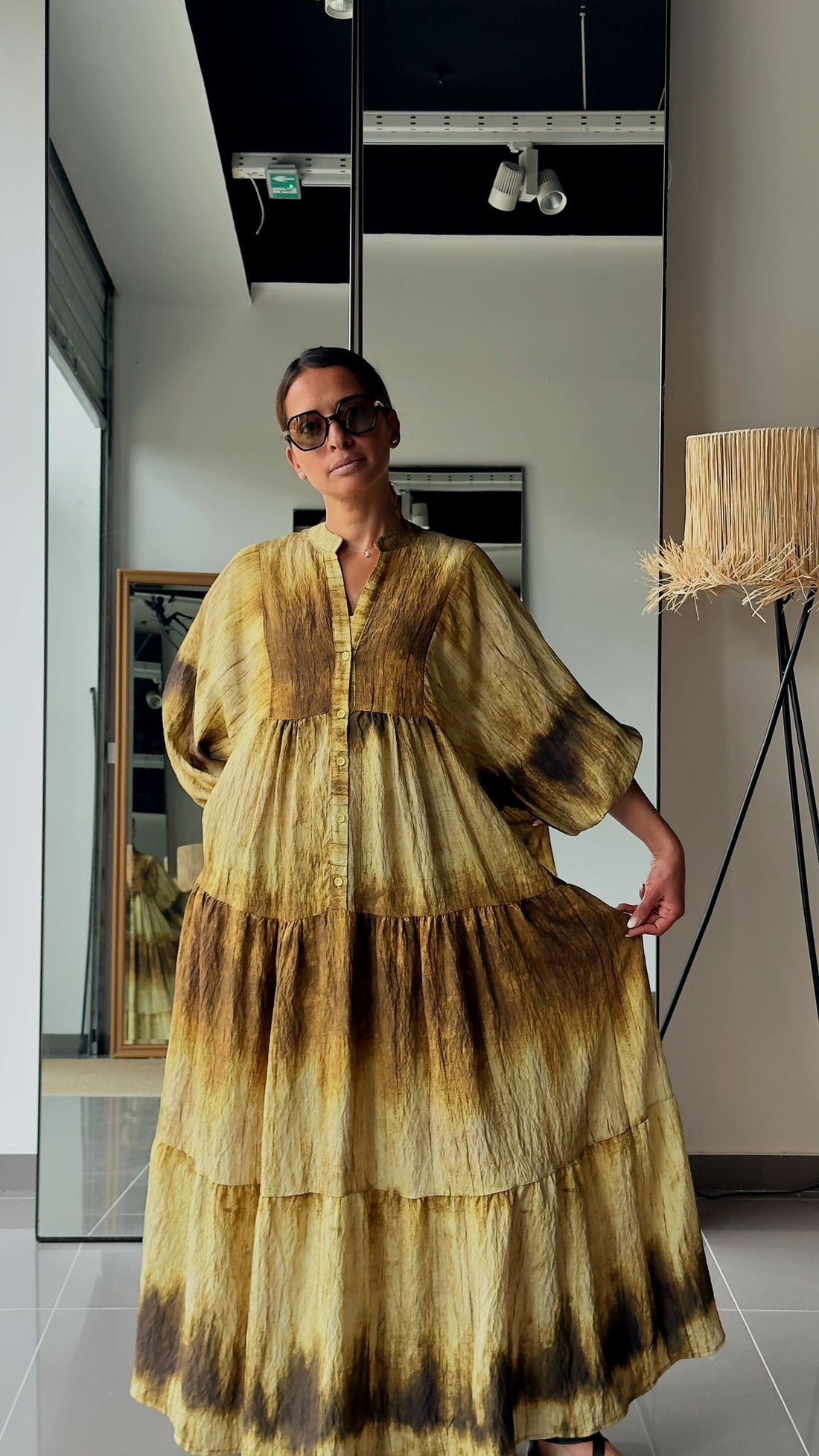 Robe longue tie and dye beige et doré - AEL001-471-TIEVERT - Fenomen Paris