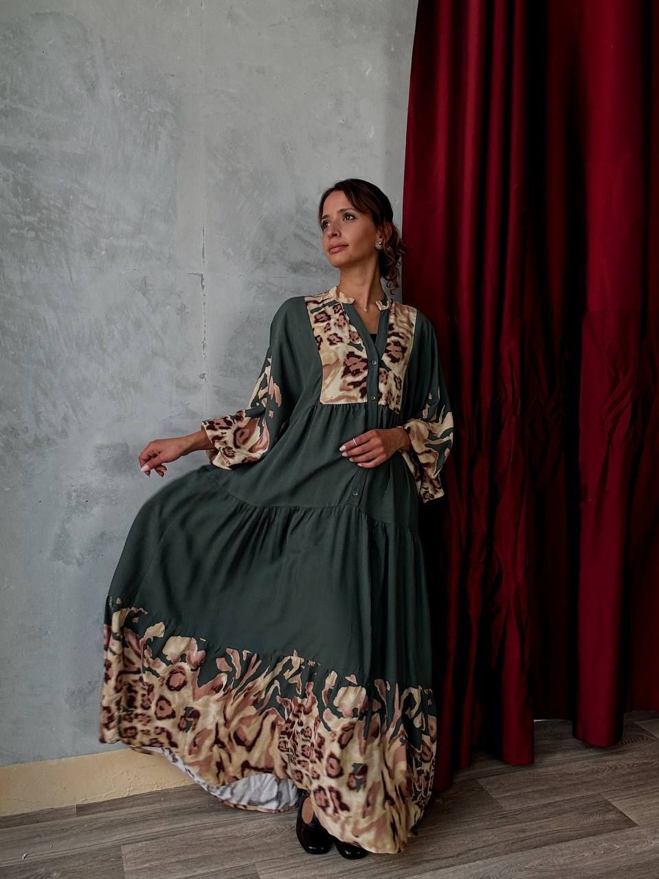 Robe longue verte à imprimé animal - AEL001-484 - Fenomen Paris