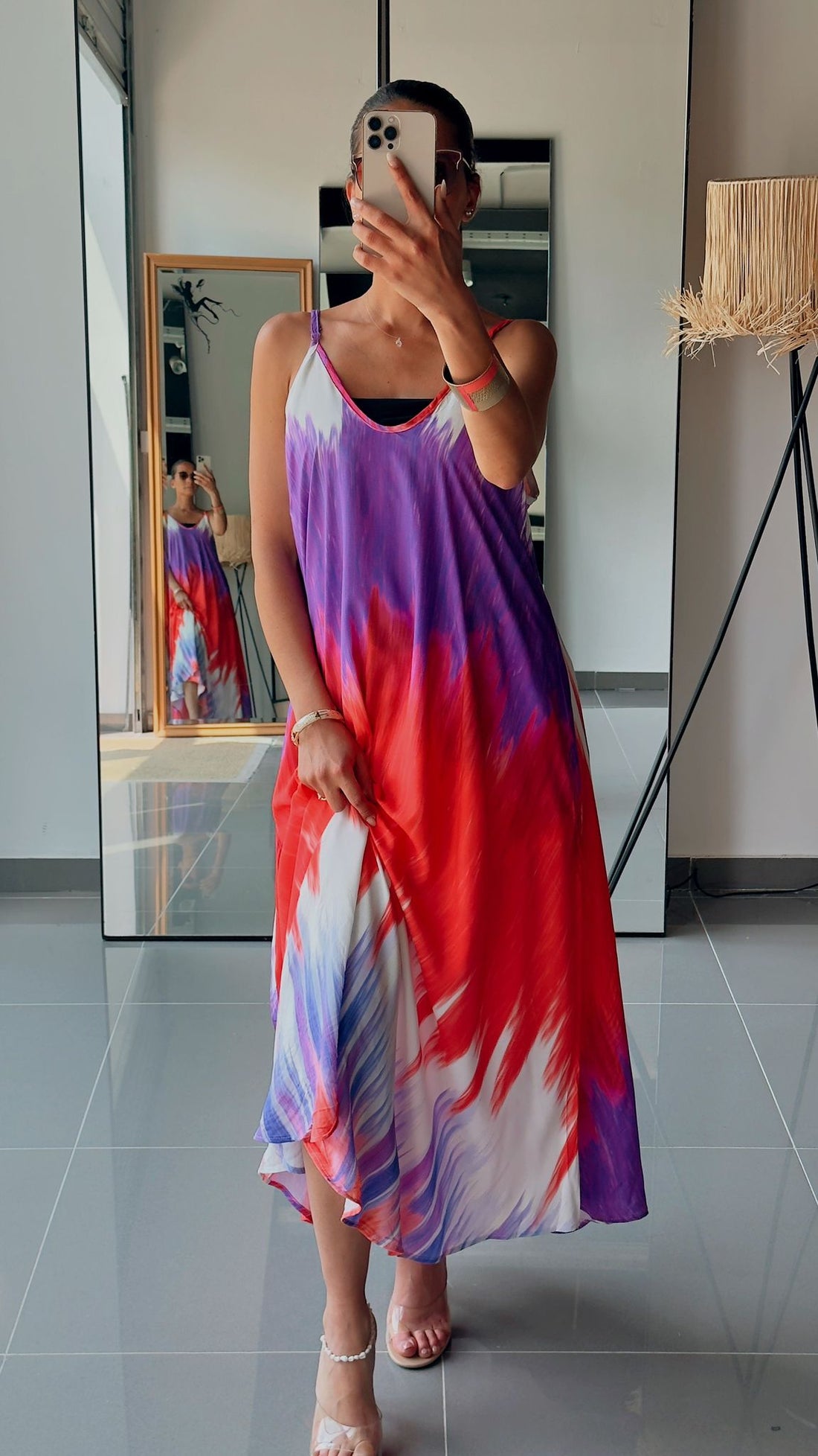Robe longue fluide tie and dye rouge et violet - AEL044-000-TIEVR - Fenomen Paris