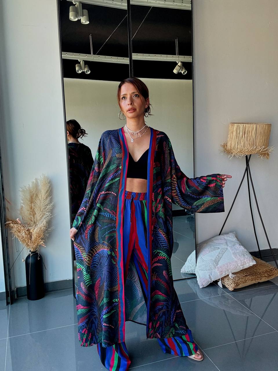 Ensemble Kimono Longue & Pantalon Imprimé – Esprit Bohème Tropical - Fenomen Paris