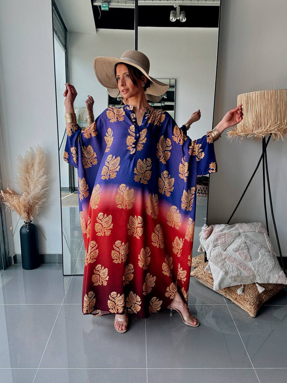 Robe longue bohème imprimée – Violet & Rouge dégradé - Fenomen Paris