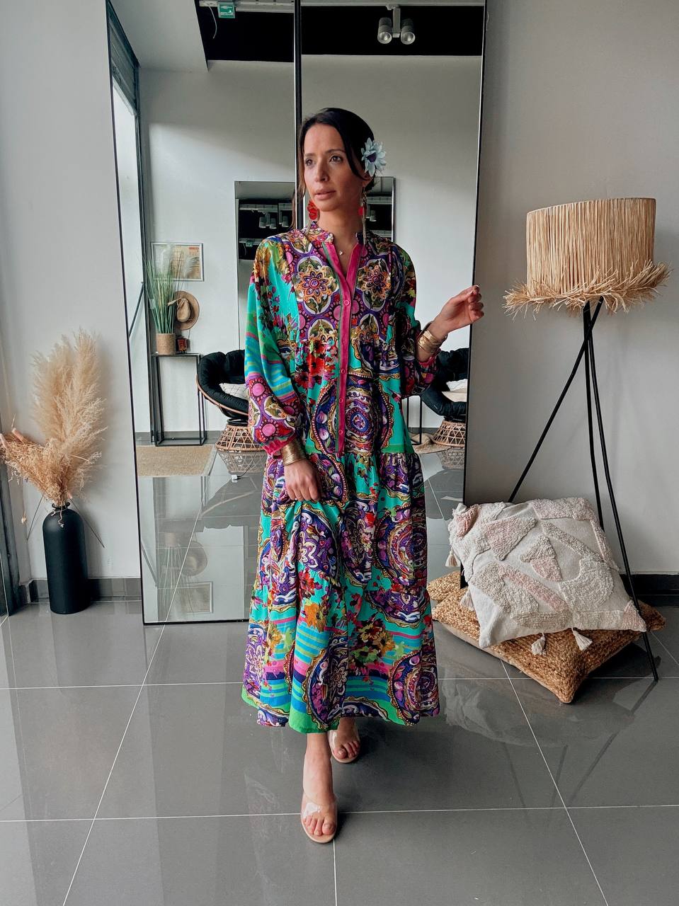 Robe Longue Imprimé Cachemire – Esprit Bohème Coloré-BLEU - Fenomen Paris