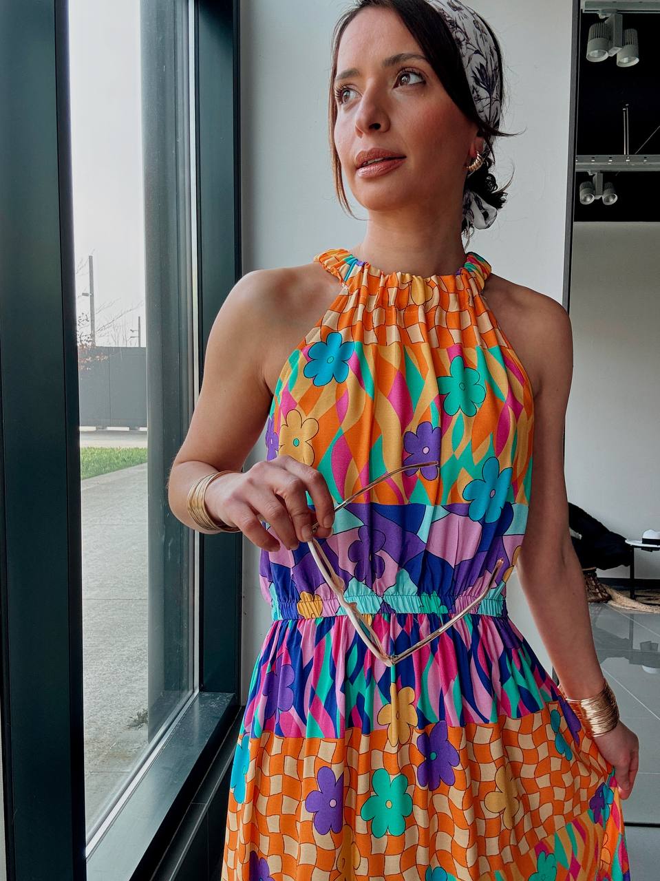 Robe Longue Bohème Multicolore – Imprimé Floral & Graphique-orange - Fenomen Paris