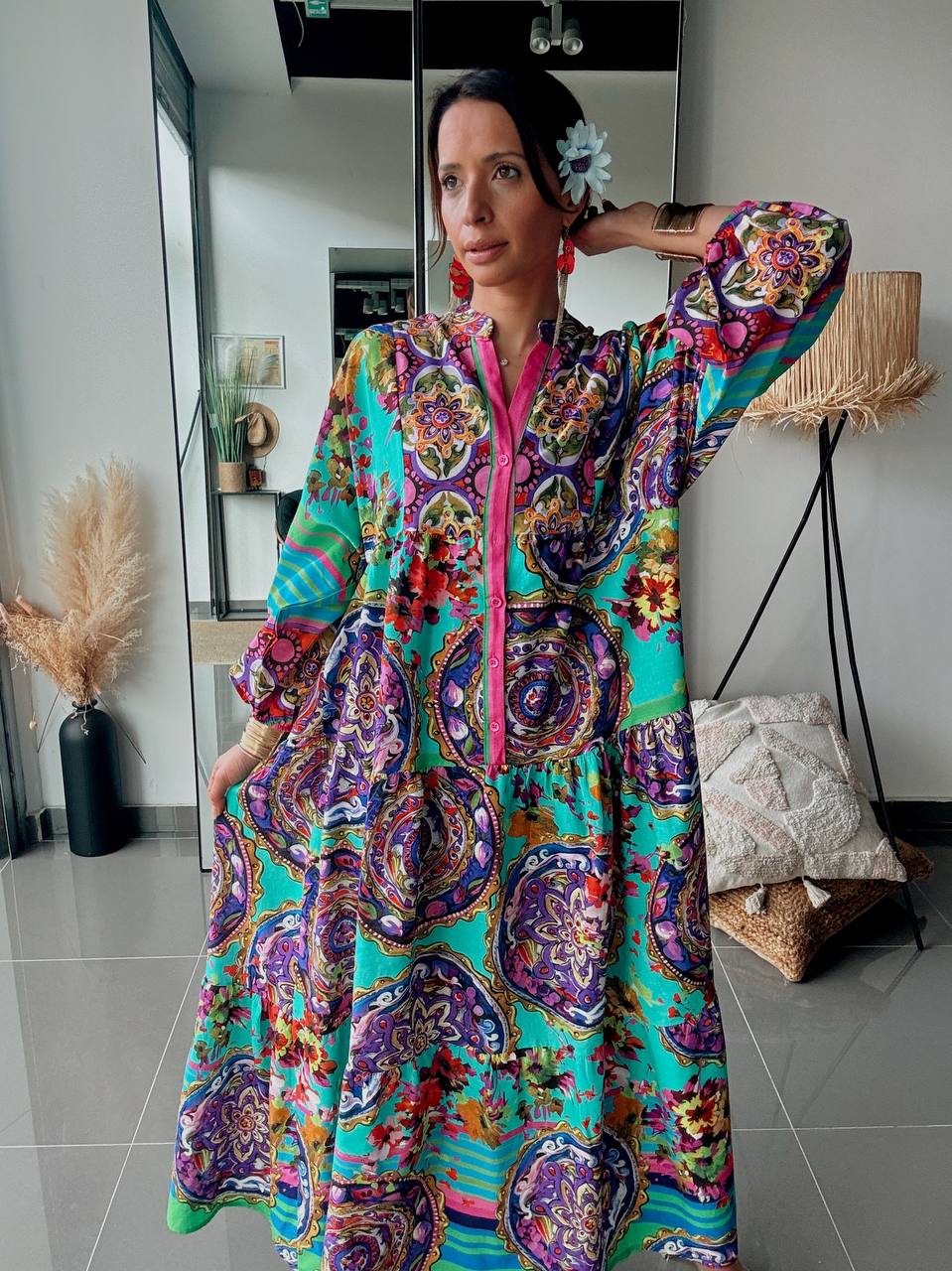 Robe Longue Imprimé Cachemire – Esprit Bohème Coloré-BLEU - Fenomen Paris