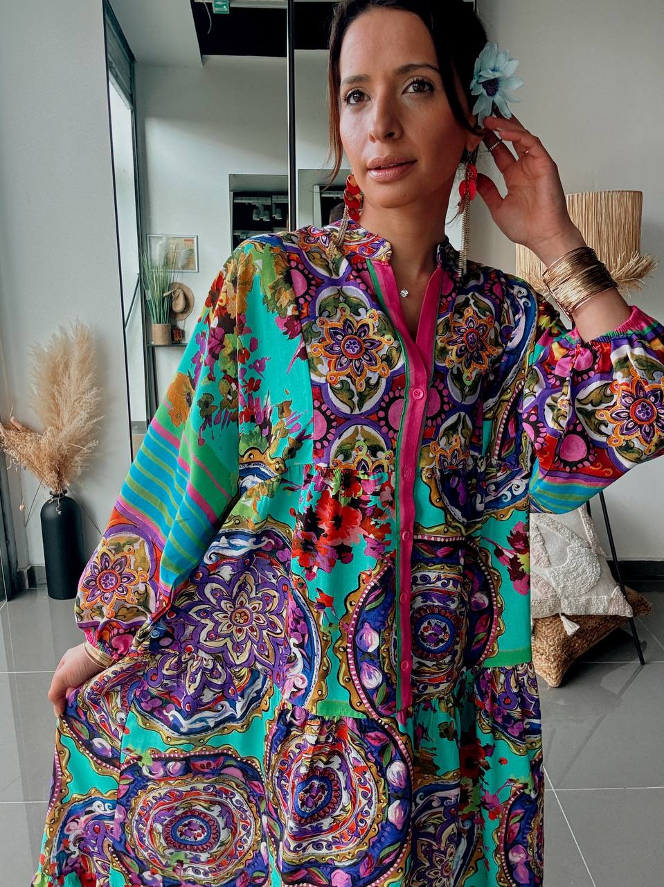 Robe Longue Imprimé Cachemire – Esprit Bohème Coloré-BLEU - Fenomen Paris