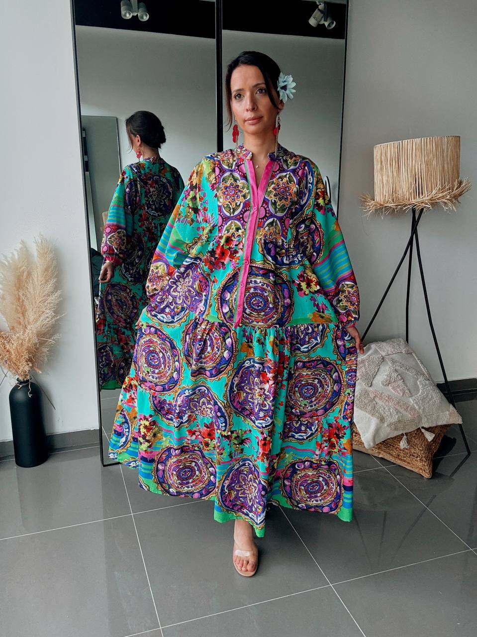 Robe Longue Imprimé Cachemire – Esprit Bohème Coloré-BLEU - Fenomen Paris