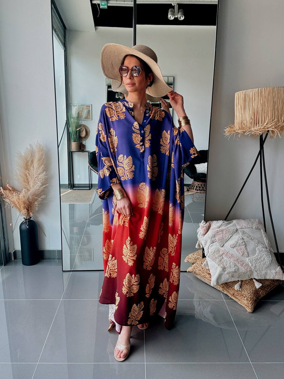 Robe longue bohème imprimée – Violet & Rouge dégradé - Fenomen Paris