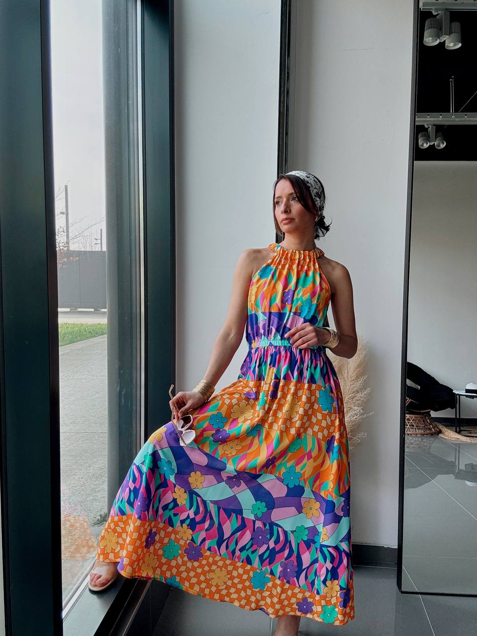 Robe Longue Bohème Multicolore – Imprimé Floral & Graphique-orange - Fenomen Paris