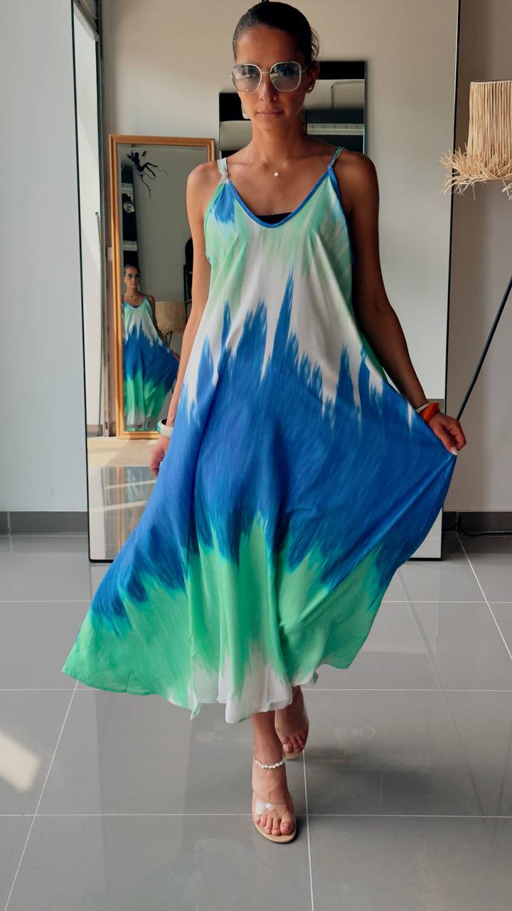 Robe Longue Bohème – Imprimé Tie & Dye-BLEU - Fenomen Paris