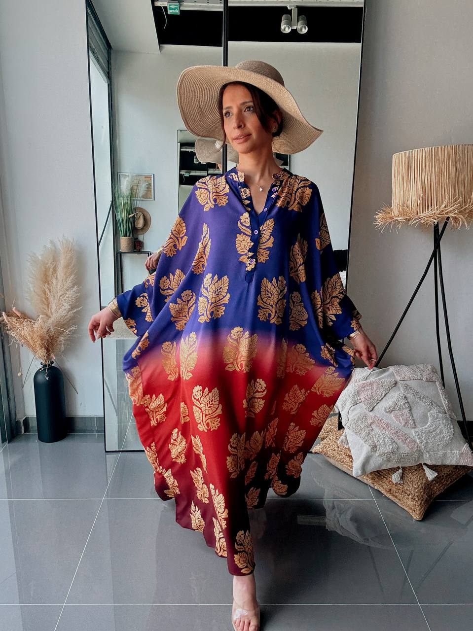 Robe longue bohème imprimée – Violet & Rouge dégradé - Fenomen Paris