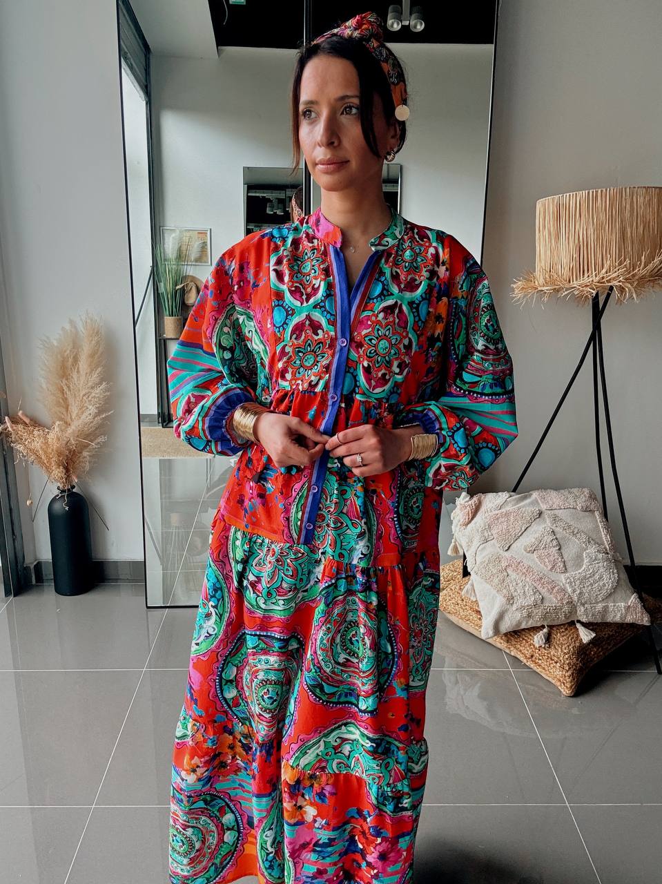 Robe Longue Imprimé Cachemire – Esprit Bohème Coloré-rouge - Fenomen Paris