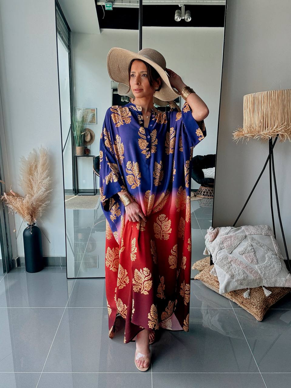Robe longue bohème imprimée – Violet & Rouge dégradé - Fenomen Paris