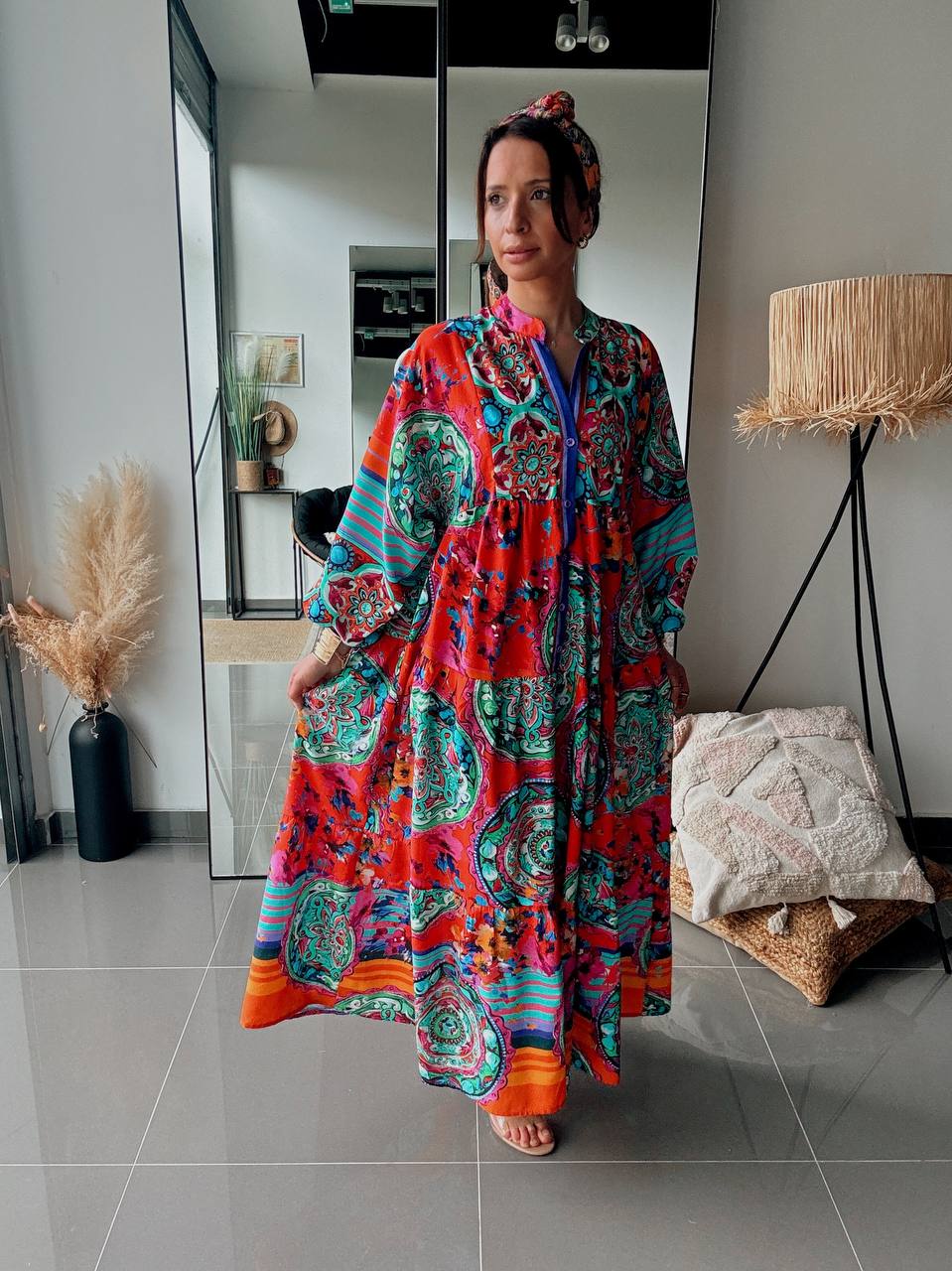 Robe Longue Imprimé Cachemire – Esprit Bohème Coloré-rouge - Fenomen Paris