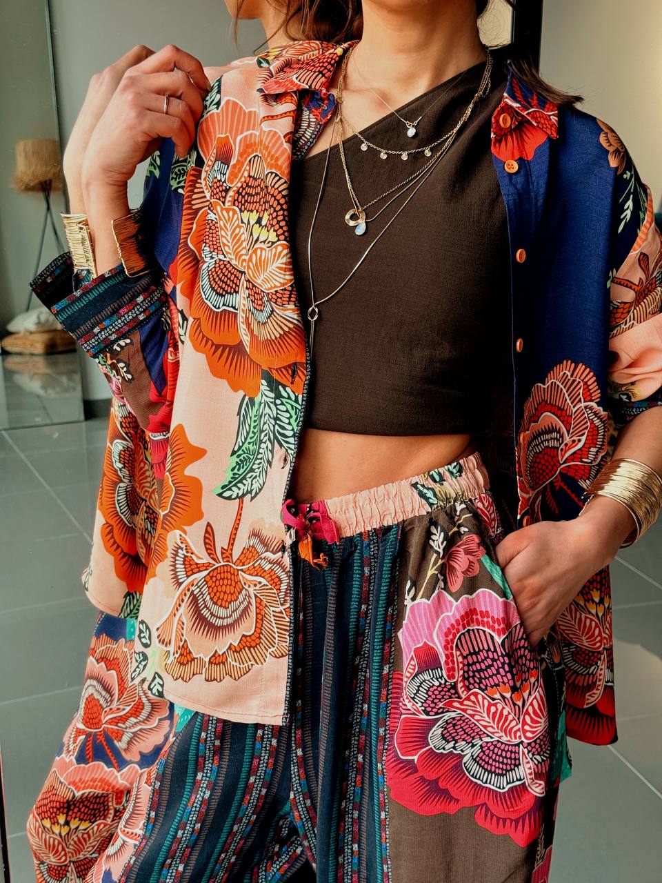 Ensemble chemise & pantalon imprimé – Multicolore floral - Fenomen Paris