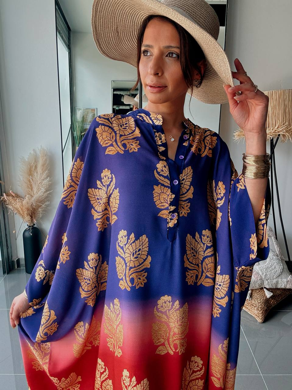 Robe longue bohème imprimée – Violet & Rouge dégradé - Fenomen Paris