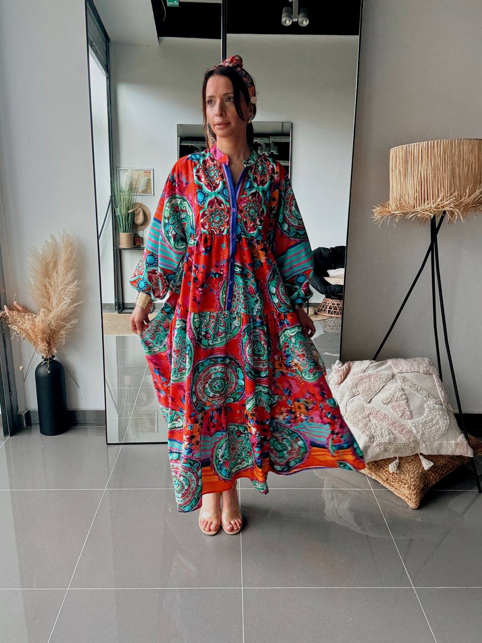 Robe Longue Imprimé Cachemire – Esprit Bohème Coloré-rouge - Fenomen Paris