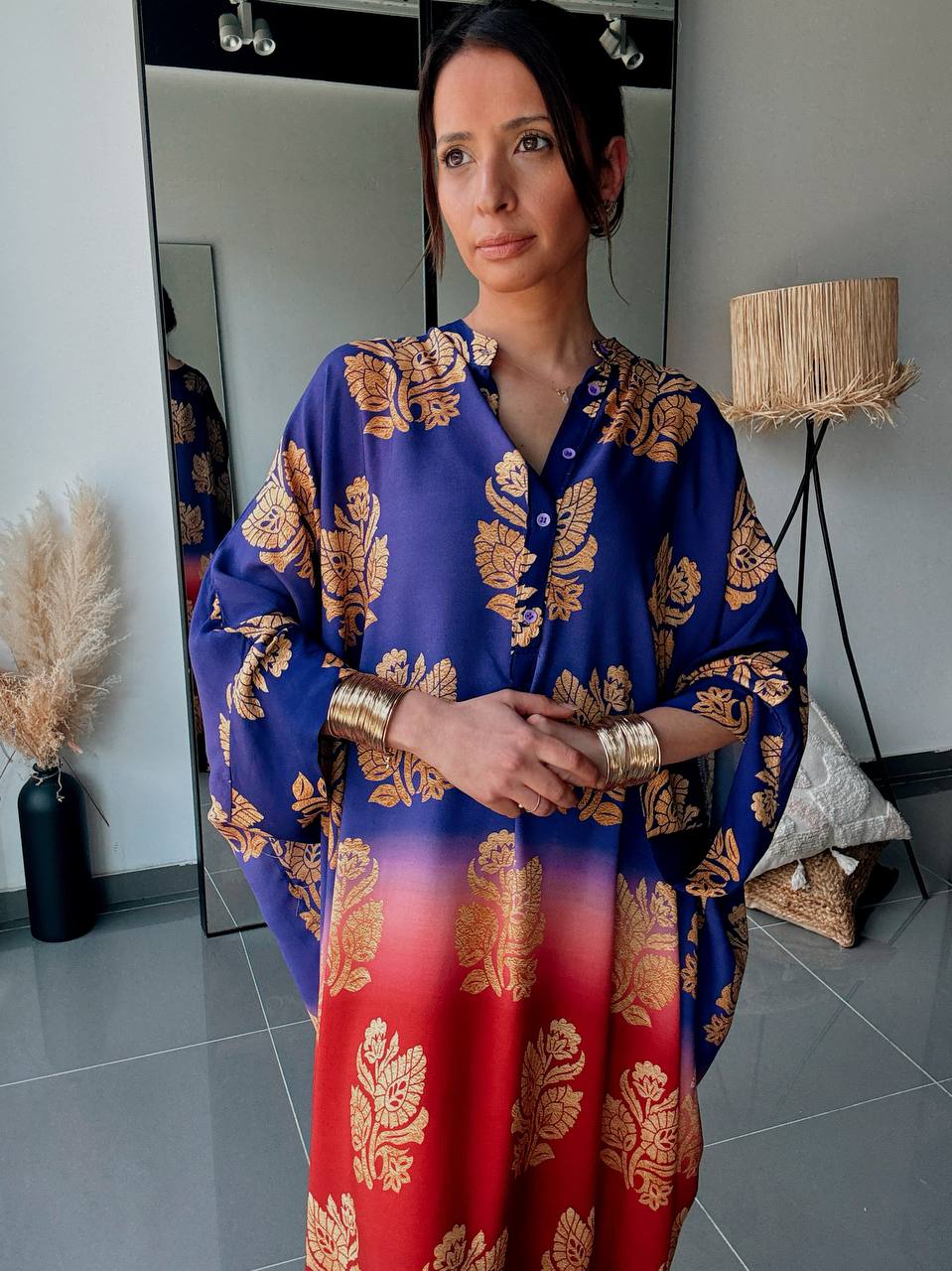Robe longue bohème imprimée – Violet & Rouge dégradé - Fenomen Paris