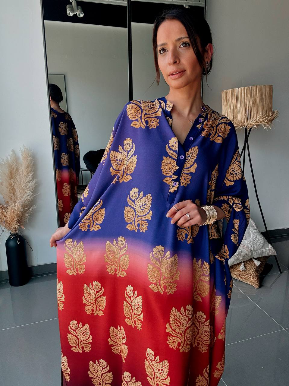 Robe longue bohème imprimée – Violet & Rouge dégradé - Fenomen Paris