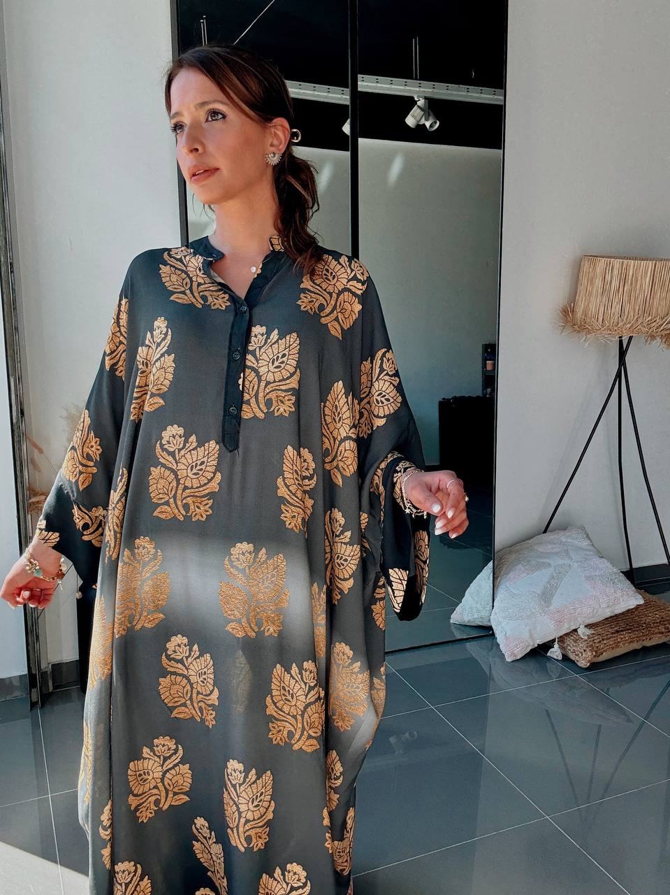 Robe Longue Fluide Imprimé Feuillage – Esprit Chic & Minimaliste - Fenomen Paris