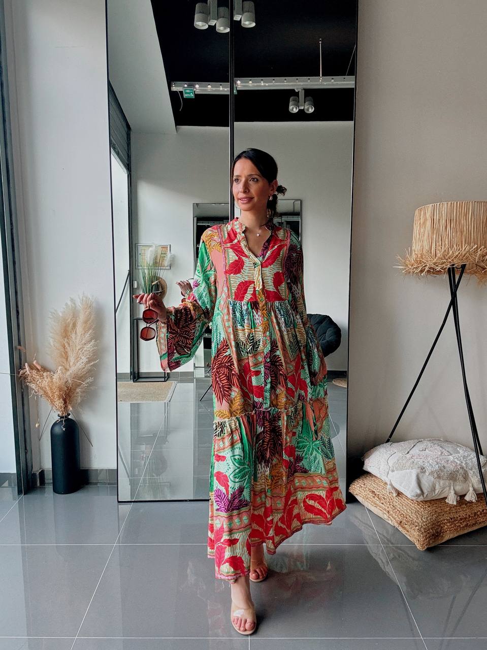 Robe longue bohème imprimée – Multicolore tropical-vert - Fenomen Paris