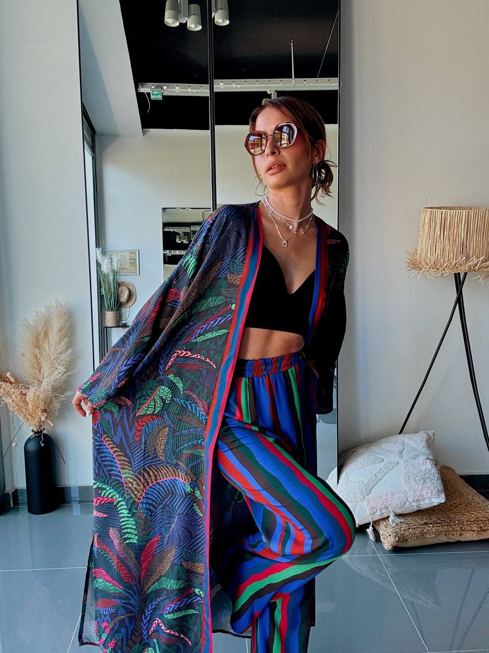 Ensemble Kimono Longue & Pantalon Imprimé – Esprit Bohème Tropical - Fenomen Paris