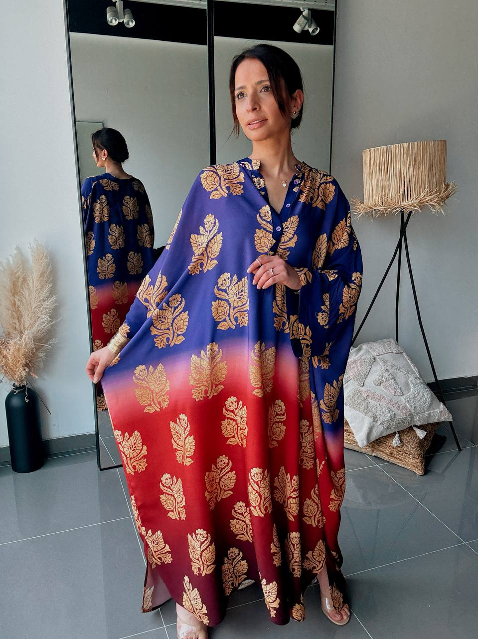 Robe longue bohème imprimée – Violet & Rouge dégradé - Fenomen Paris