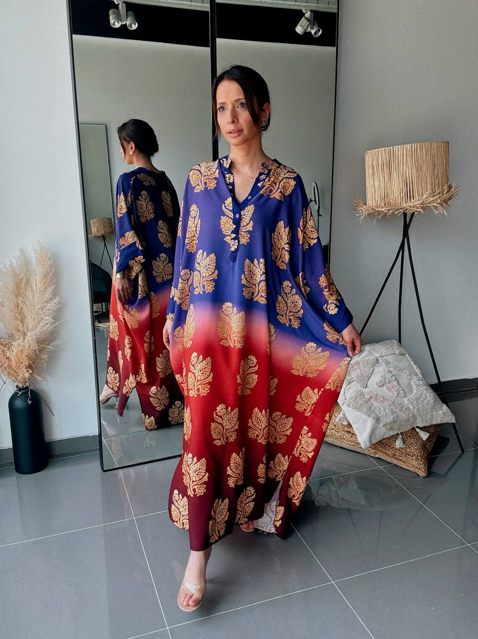 Robe longue bohème imprimée – Violet & Rouge dégradé - Fenomen Paris