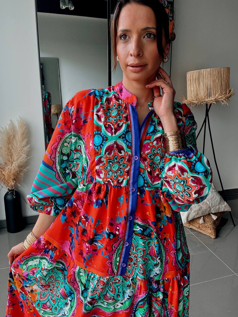 Robe Longue Imprimé Cachemire – Esprit Bohème Coloré-rouge - Fenomen Paris