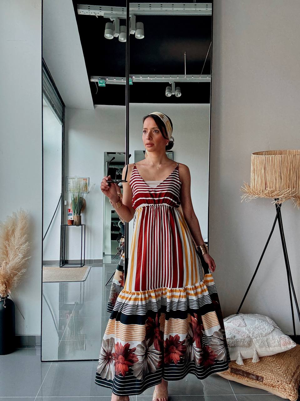 Robe Longue Bohème Multicolore – Imprimé Rayures & Floral-marron - Fenomen Paris