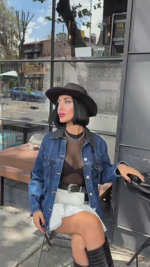Veste Denim Manches Longues à Sequins Et Strass